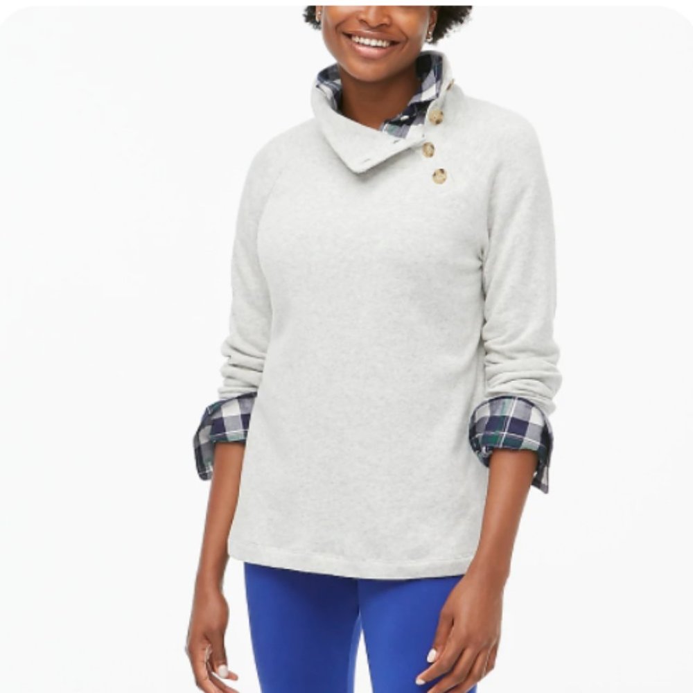 J.Crew Wide Button-Collar Tunic Sweatshirt Gray Sm